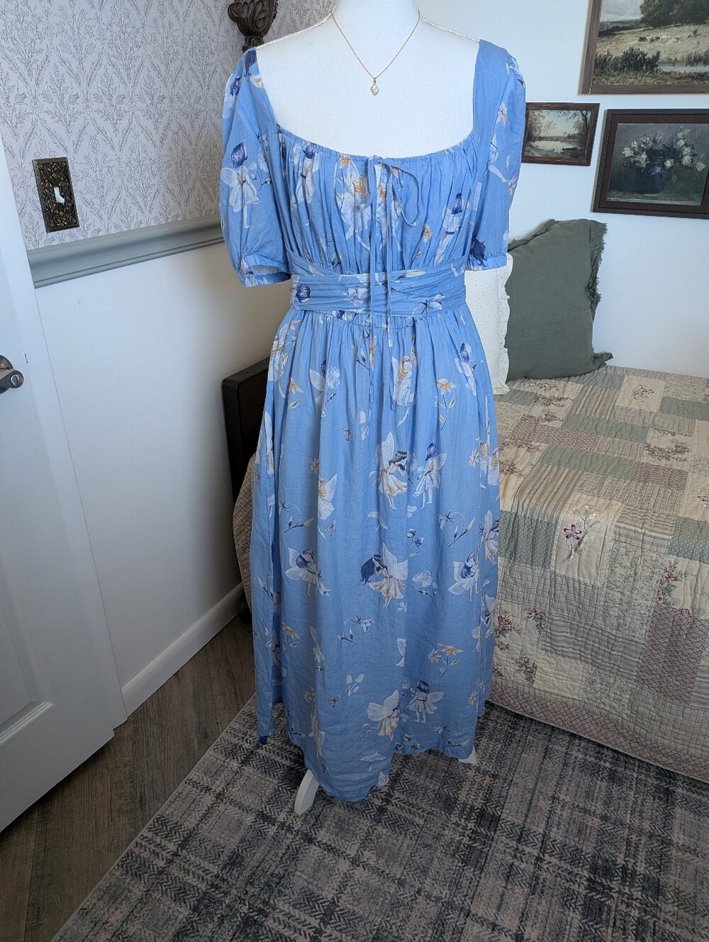 Linennaive Alice 19 Fairy Floral 100% Linen Midi/Maxi Dress L